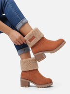 Women's Teddy Cuff Block Heel Ankle Boots