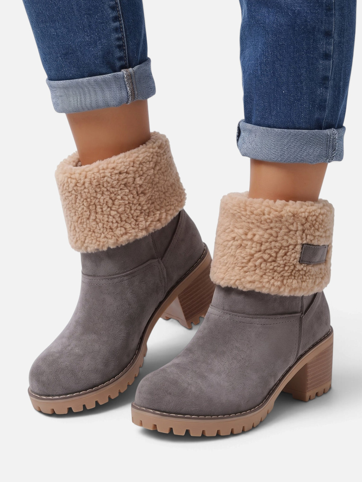 Women's Teddy Cuff Block Heel Ankle Boots