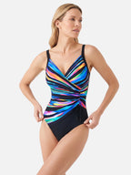 Maillot de Bain Femme Une Pièce Col V Croisé Imprimé Multicolore