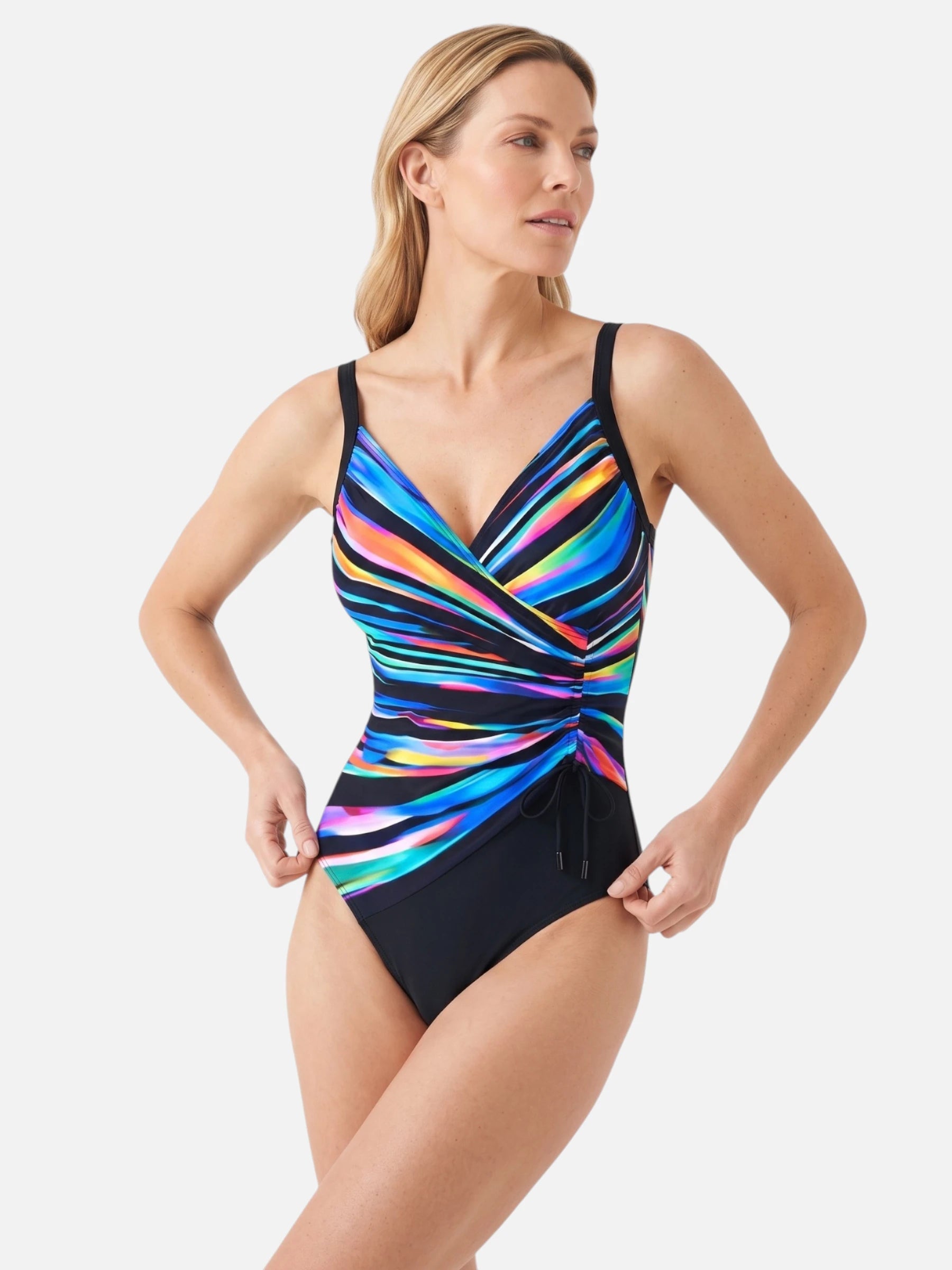 Maillot de Bain Femme Une Pièce Col V Croisé Imprimé Multicolore