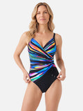 Maillot de Bain Femme Une Pièce Col V Croisé Imprimé Multicolore