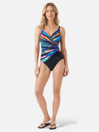 Maillot de Bain Femme Une Pièce Col V Croisé Imprimé Multicolore