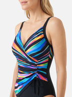 Maillot de Bain Femme Une Pièce Col V Croisé Imprimé Multicolore