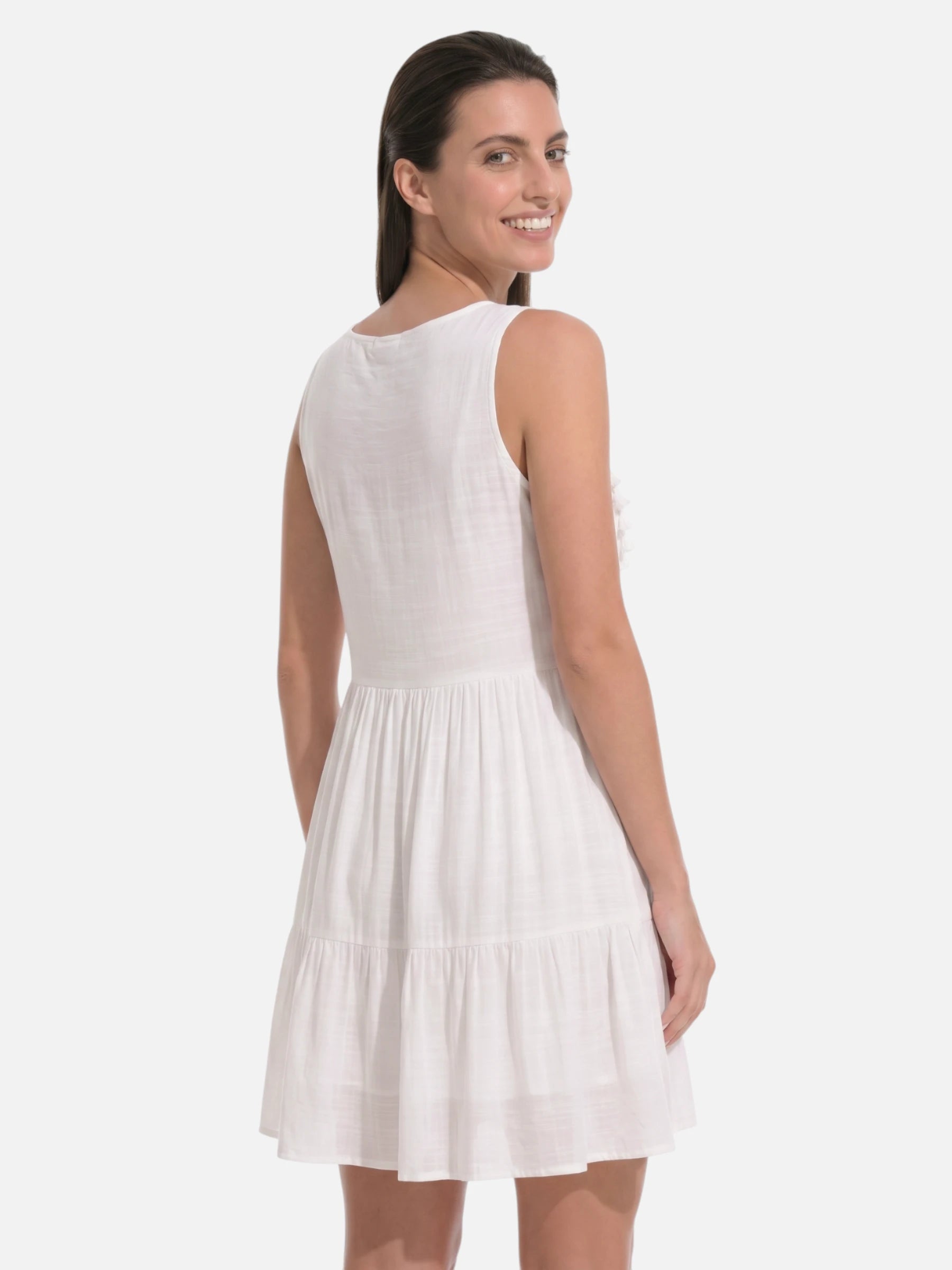 Robe courte bohème à dentelle et pompons