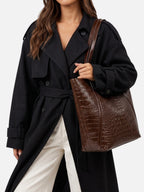 Sac Cabas Femme Effet Croco Porté Épaule