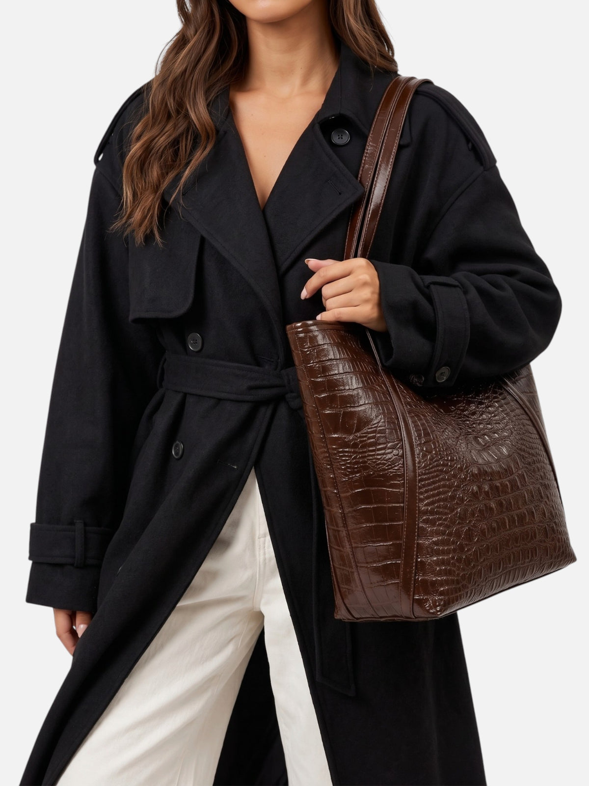 Sac Cabas Femme Effet Croco Porté Épaule