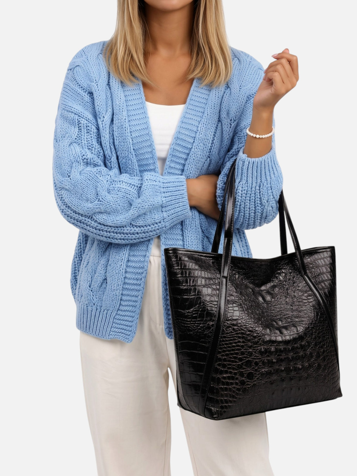 Sac Cabas Femme Effet Croco Porté Épaule