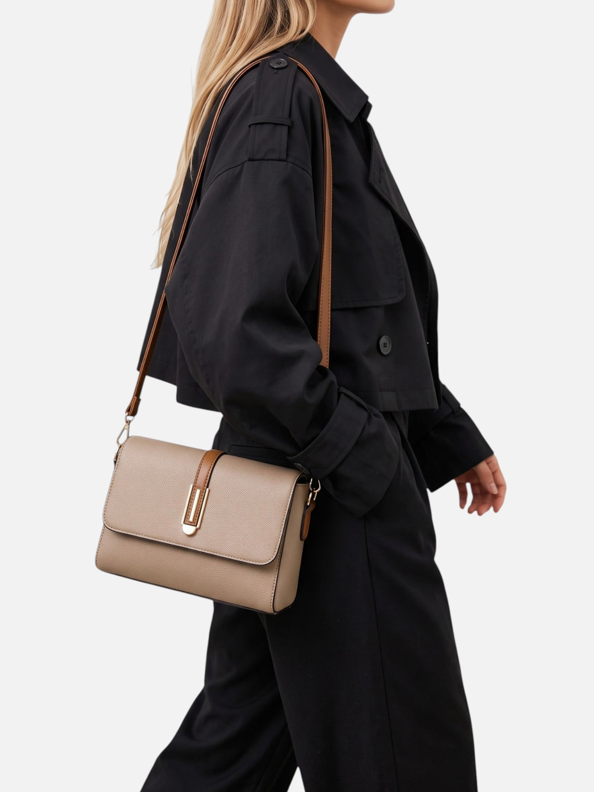 Women’s Leather Look Colour Block Crossbody Bag