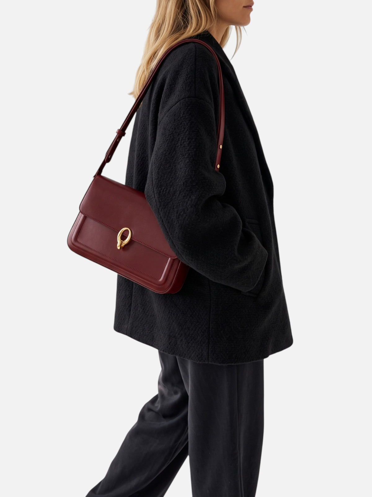 Sac Porté Épaule Femme Simili Cuir Anneau Doré
