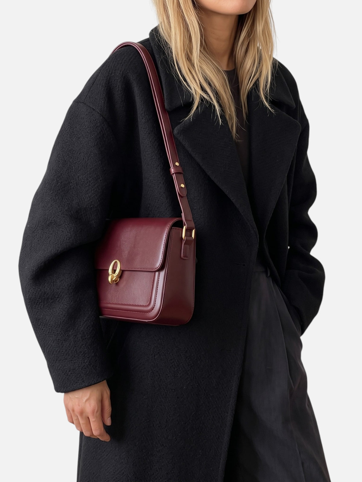Sac Porté Épaule Femme Simili Cuir Anneau Doré
