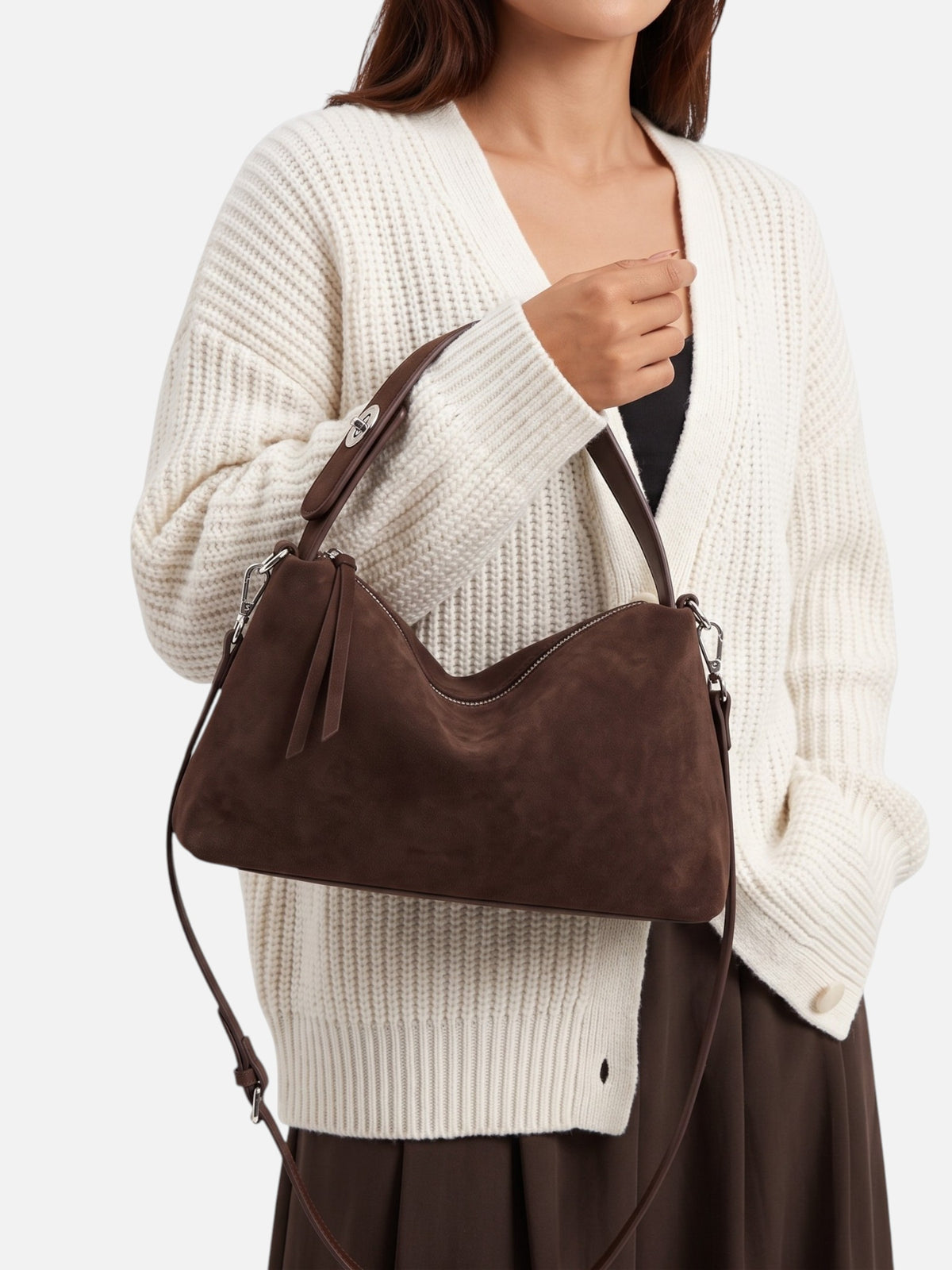 Sac Porté Épaule Femme Suédine Zippé