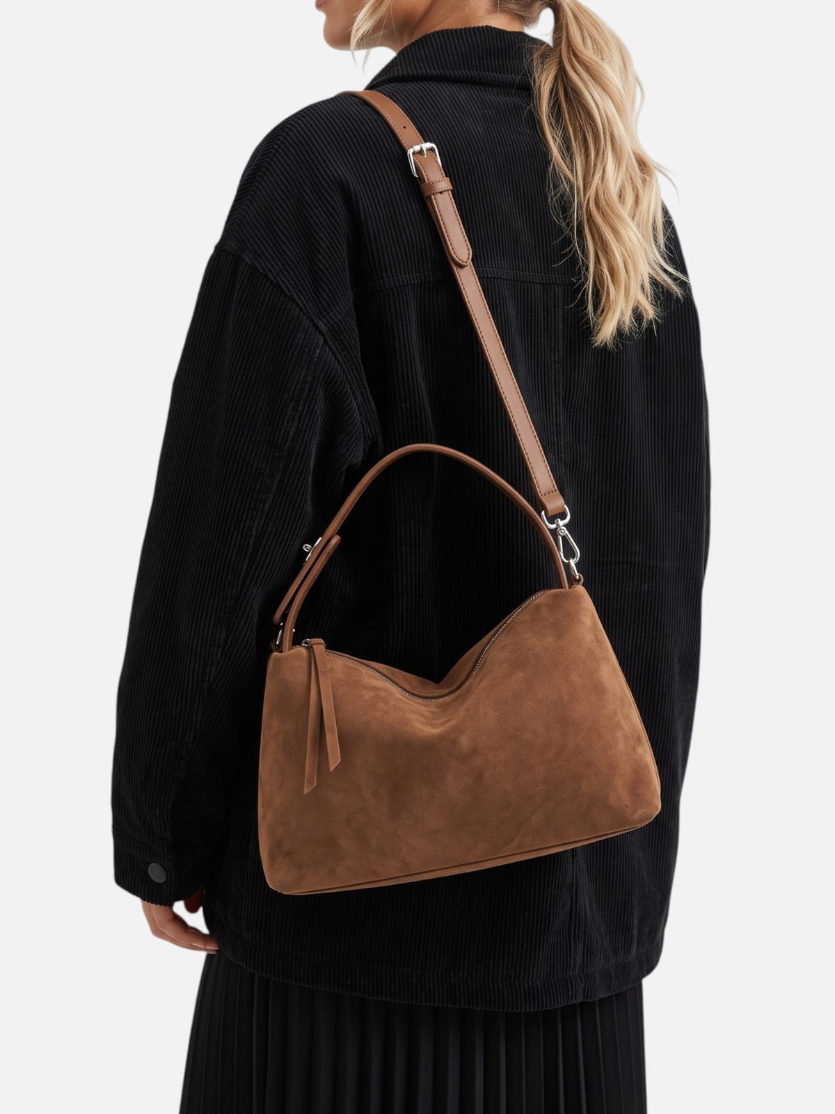 Sac Porté Épaule Femme Suédine Zippé