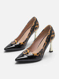 Escarpins Femme Vernis Imprimé Léopard Bout Pointu