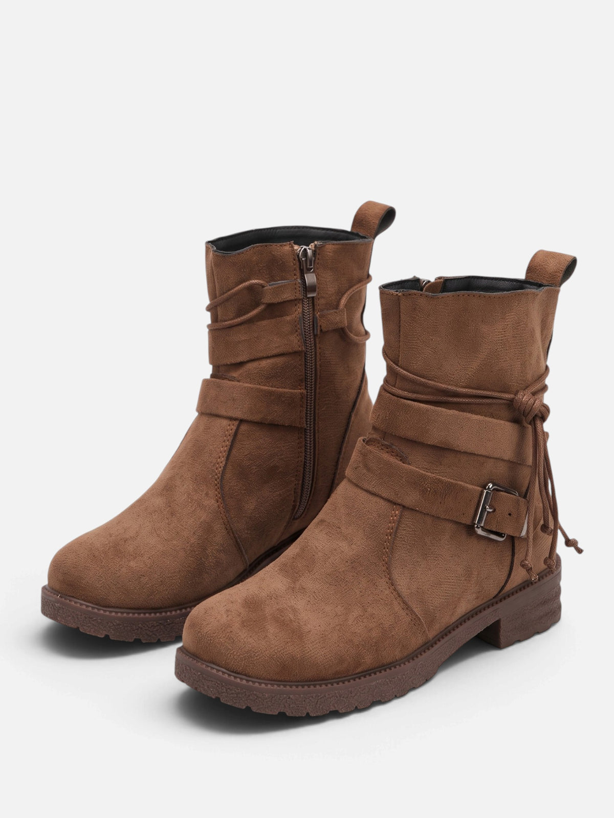 Bottines Femme Suédine Bride Boucle Zip Latéral