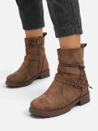 Bottines Femme Suédine Bride Boucle Zip Latéral