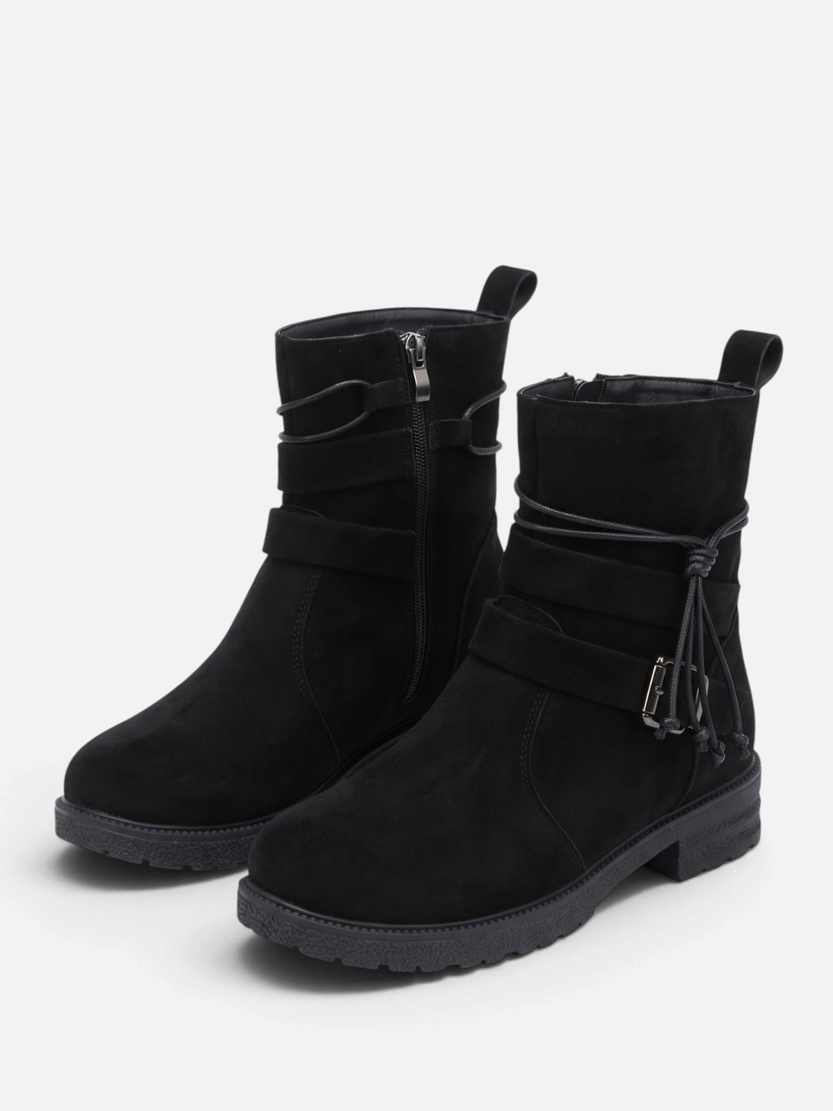 Bottines Femme Suédine Bride Boucle Zip Latéral