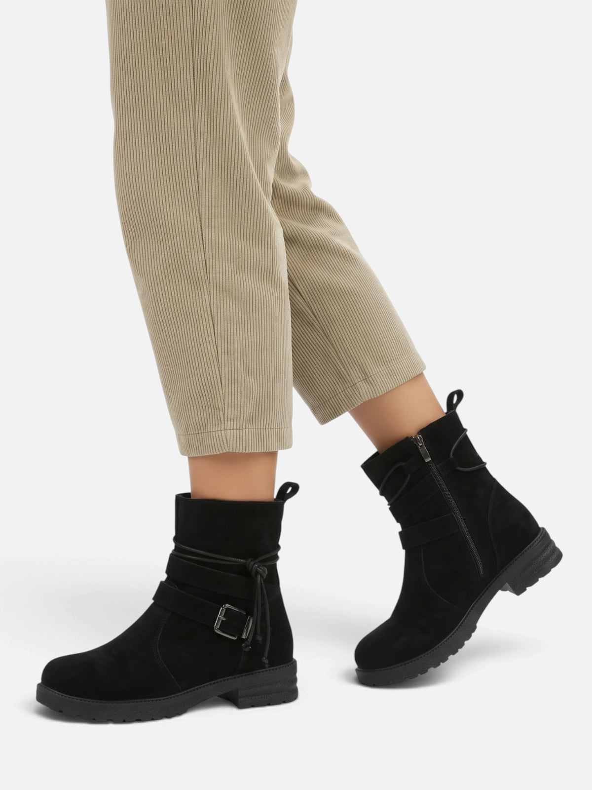 Bottines Femme Suédine Bride Boucle Zip Latéral