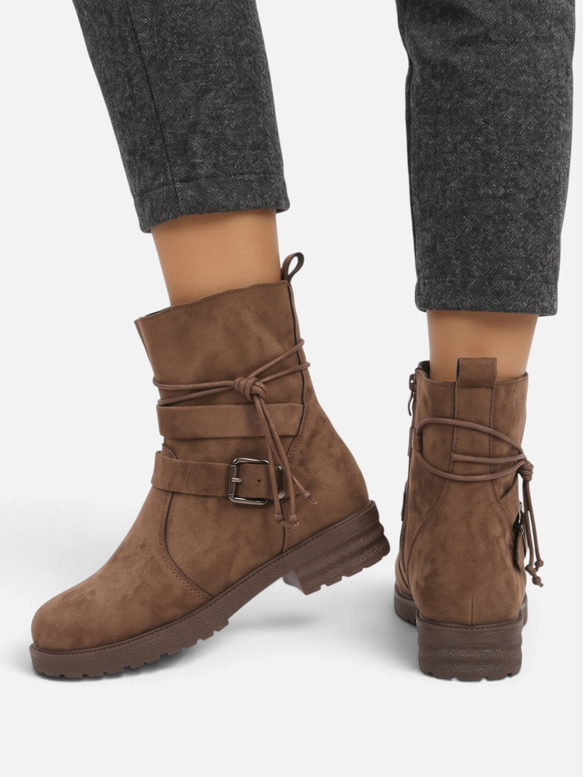 Bottines Femme Suédine Bride Boucle Zip Latéral