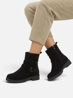Bottines Femme Suédine Bride Boucle Zip Latéral
