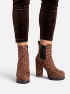 Bottines Chelsea Femme Imprimé Léopard Plateforme Talon Carré