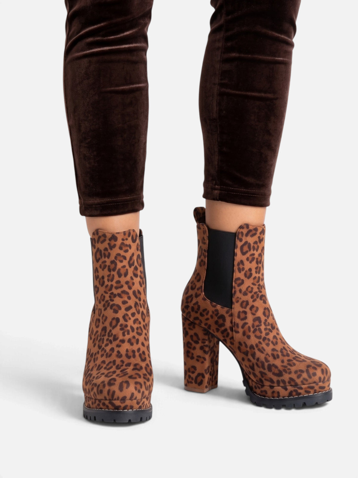 Bottines Chelsea Femme Imprimé Léopard Plateforme Talon Carré