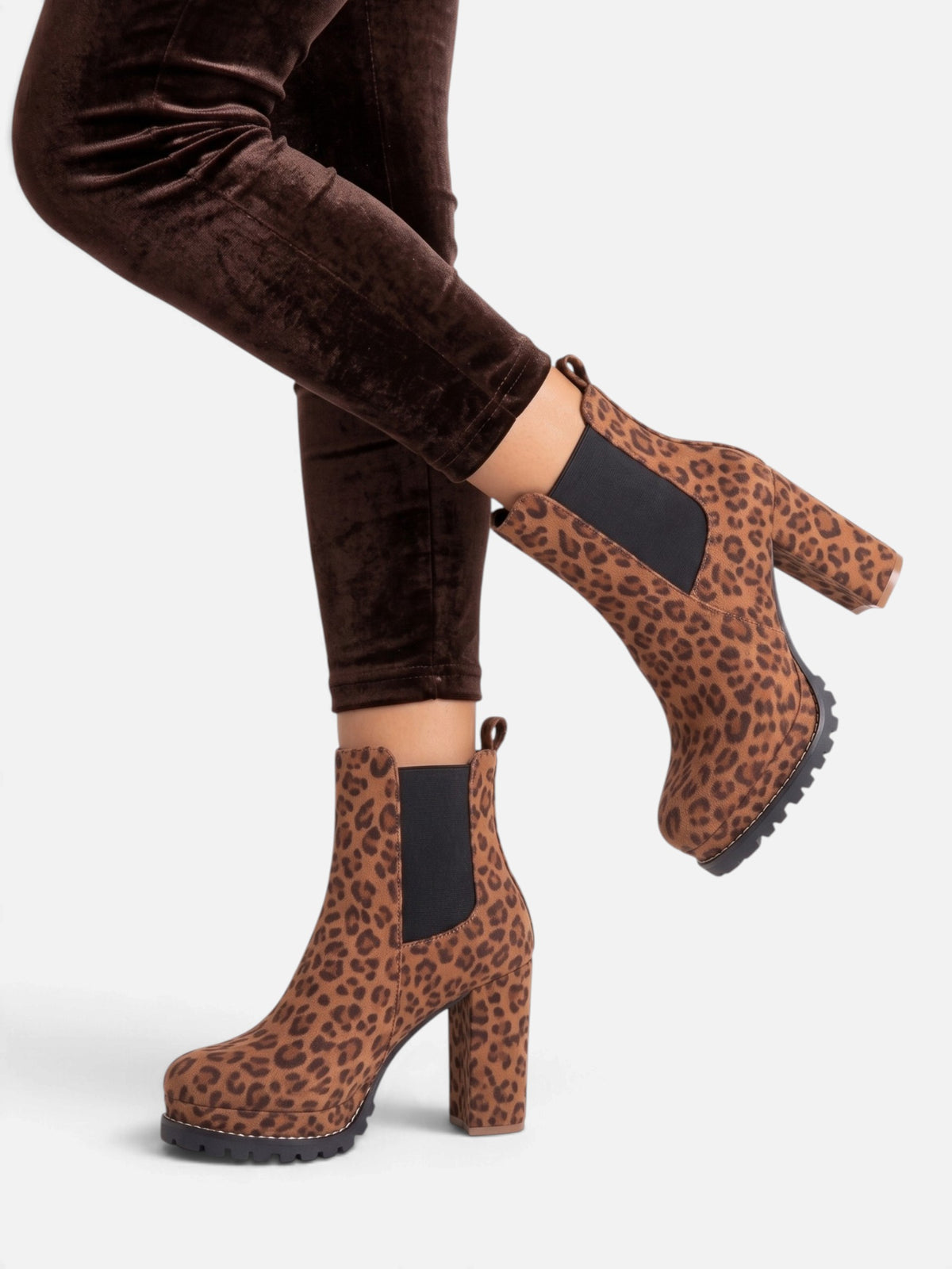 Bottines Chelsea Femme Imprimé Léopard Plateforme Talon Carré