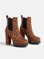 Bottines Chelsea Femme Imprimé Léopard Plateforme Talon Carré