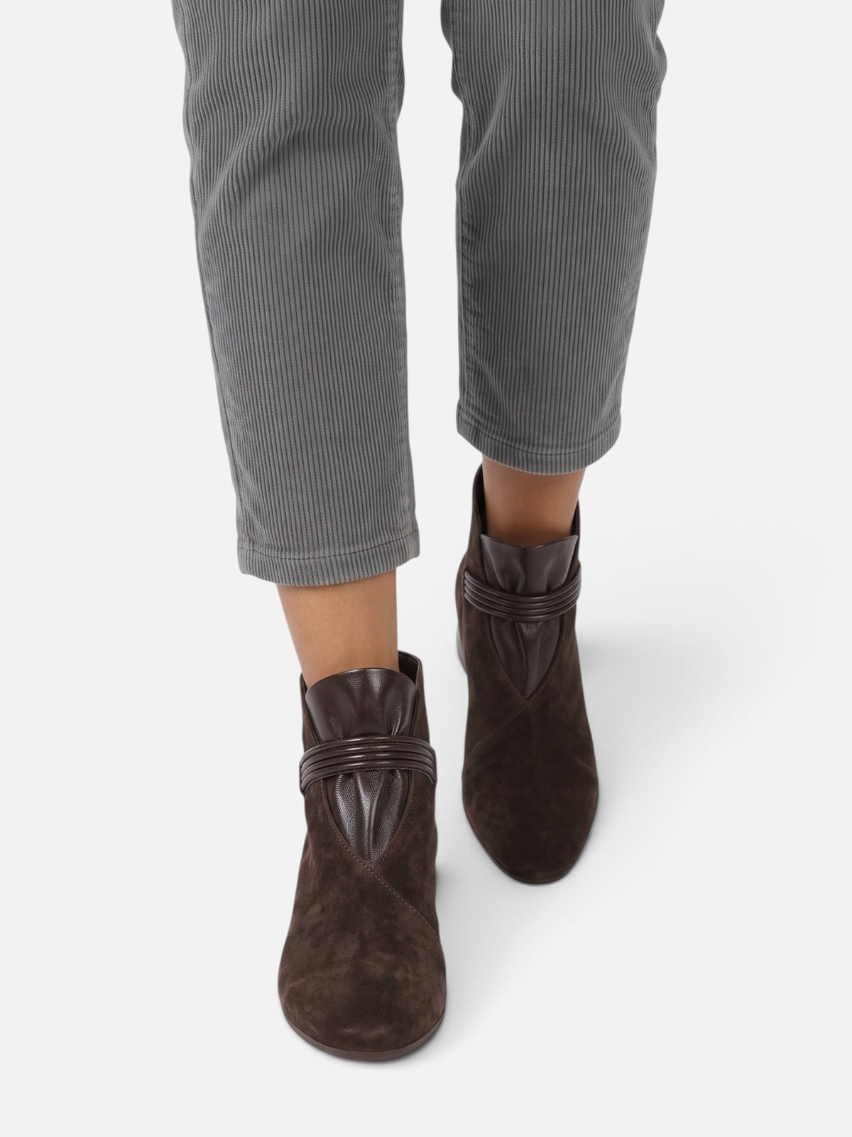 Bottines Femme Effet Daim Sangle Zip Arrière