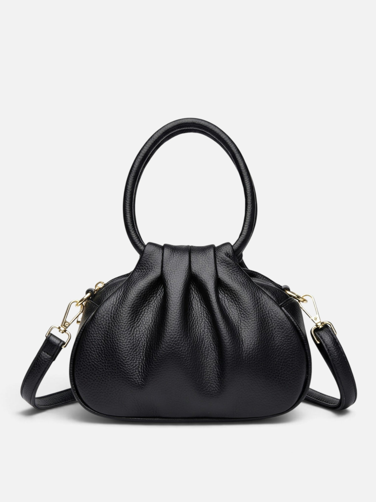 Women’s Leather Ruched Ring Handle Bag