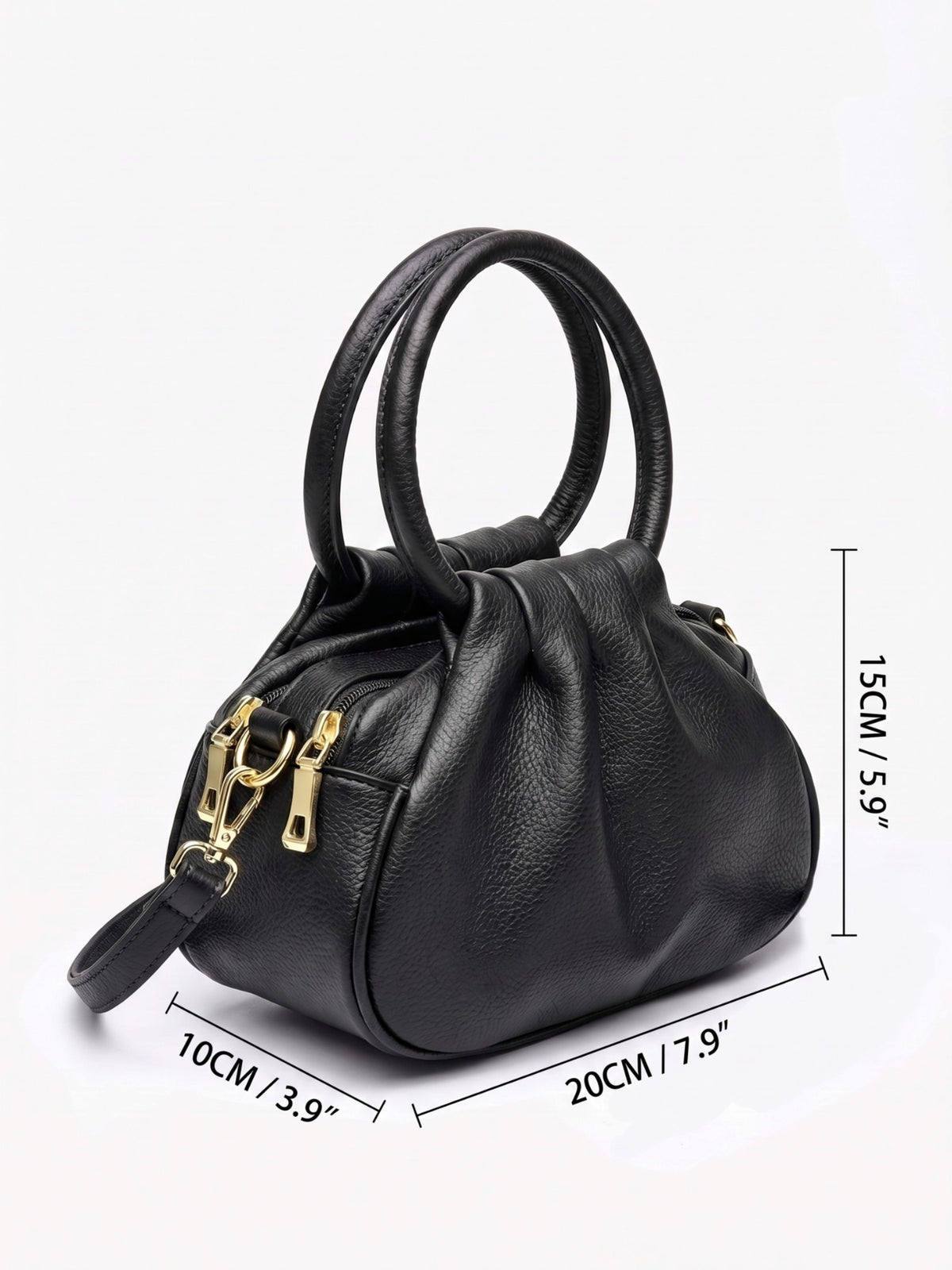Women’s Leather Ruched Ring Handle Bag