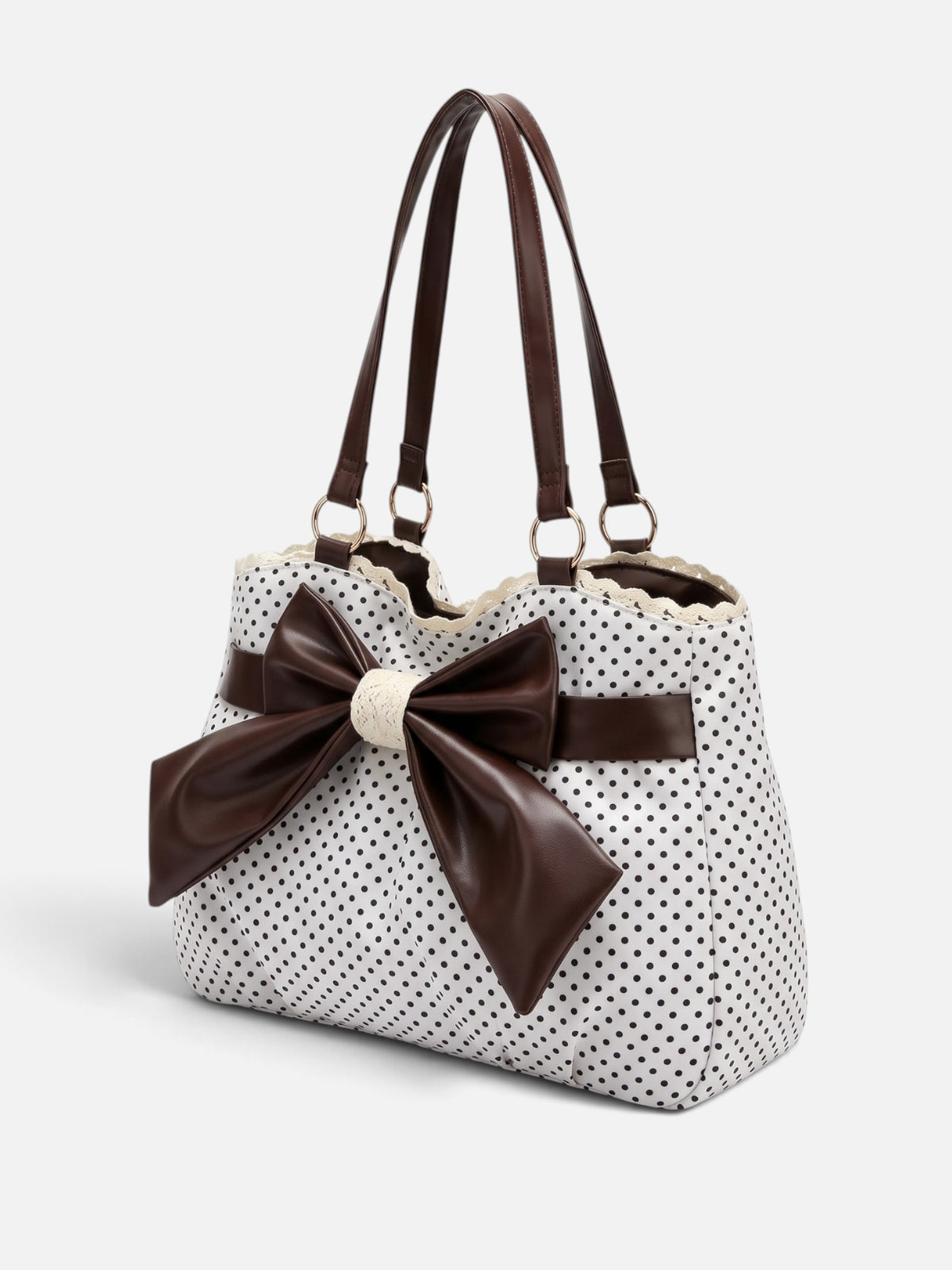 Sac Cabas Femme à Pois Détail Noeud Bordure Dentelle