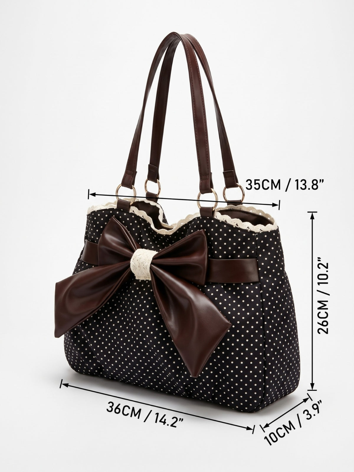 Sac Cabas Femme à Pois Détail Noeud Bordure Dentelle