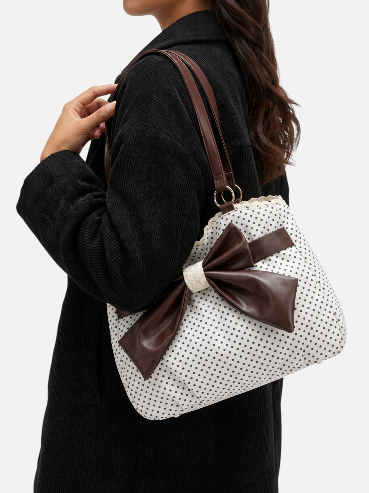 Sac Cabas Femme à Pois Détail Noeud Bordure Dentelle