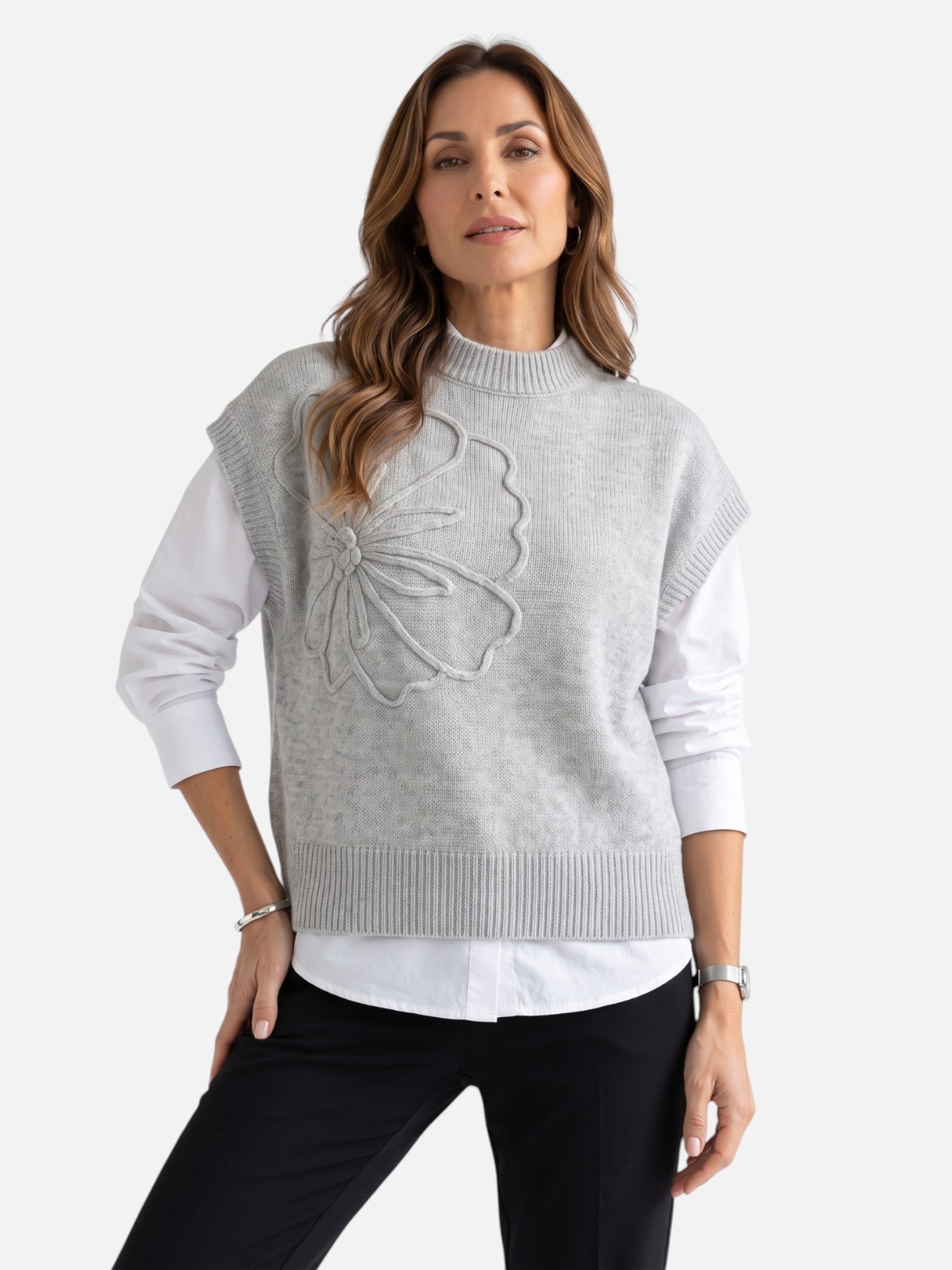 Gilet Femme Sans Manches Fleur en Relief Maille