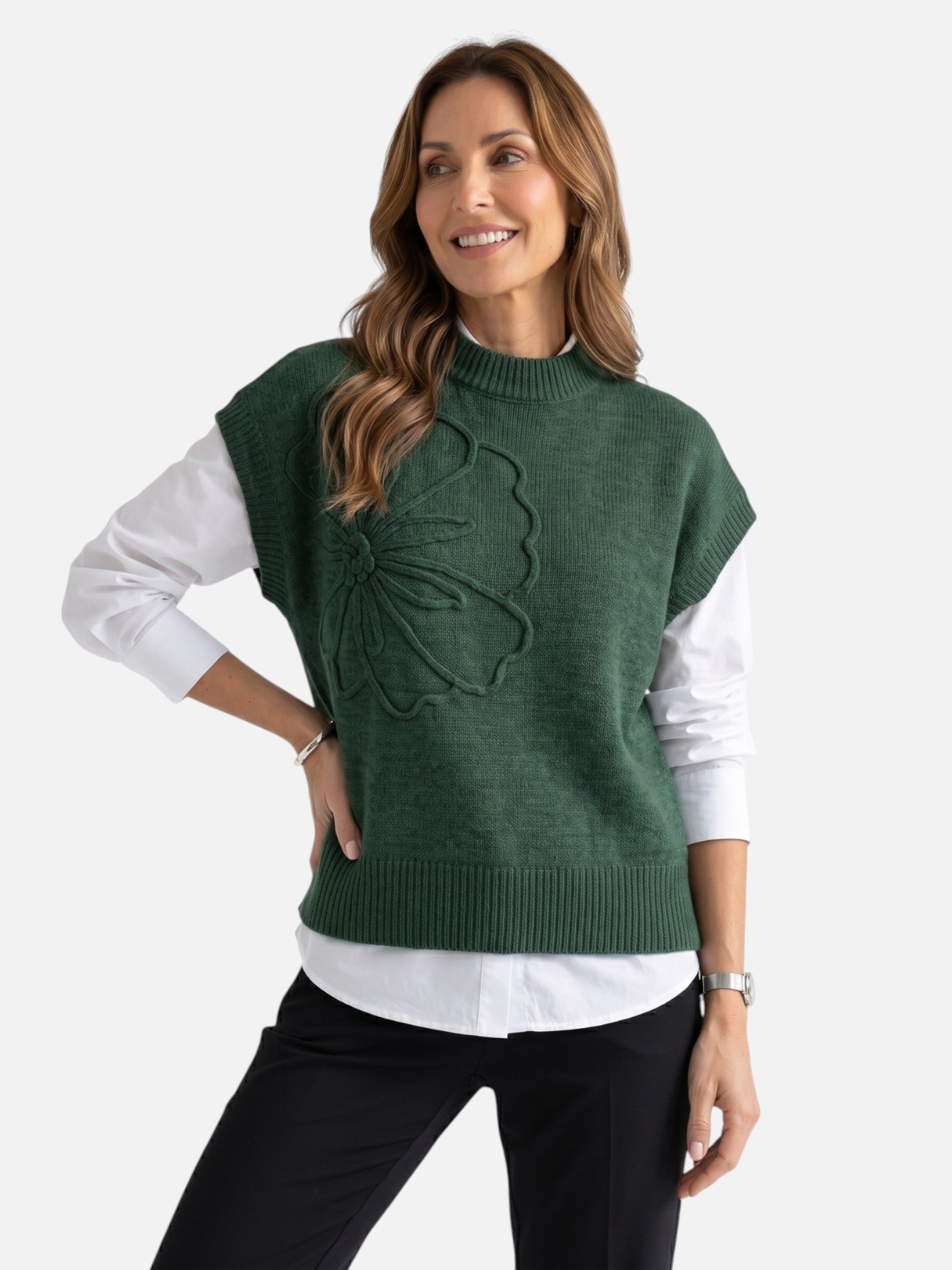 Gilet Femme Sans Manches Fleur en Relief Maille