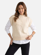 Gilet Femme Sans Manches Fleur en Relief Maille