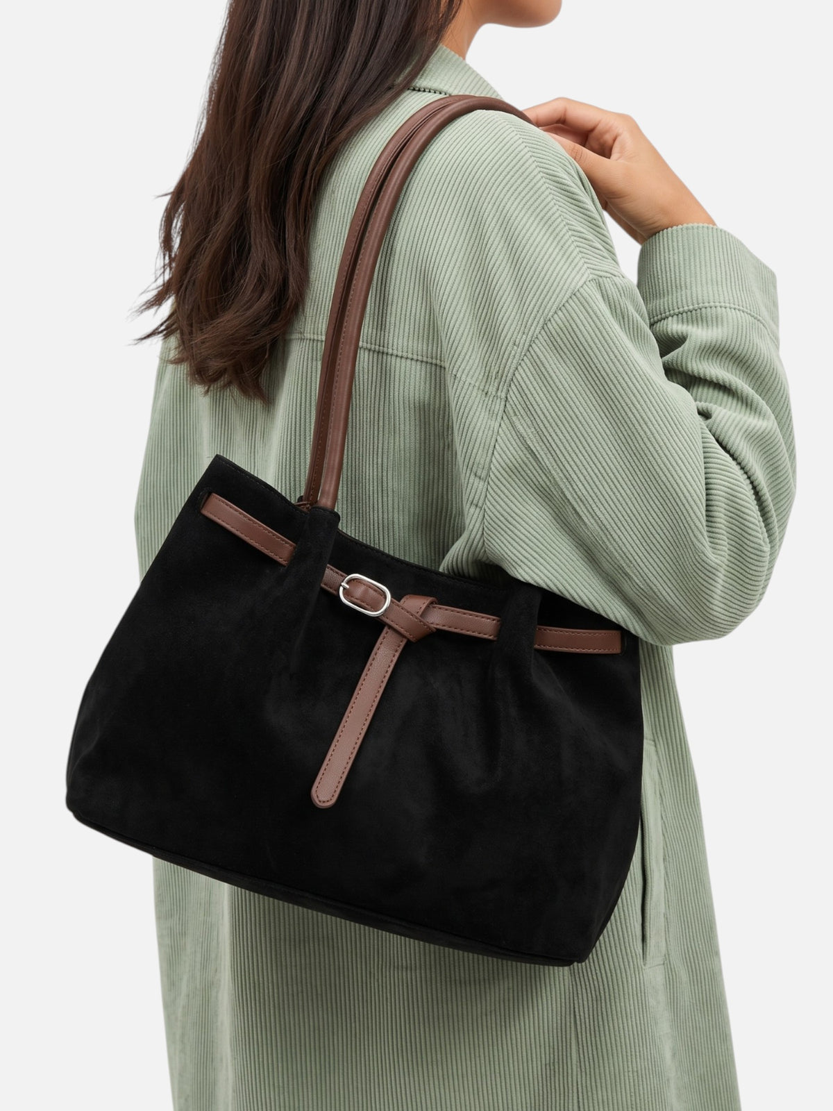 Sac Cabas Femme Suédine Porté Épaule Détail Ceinture à Boucle