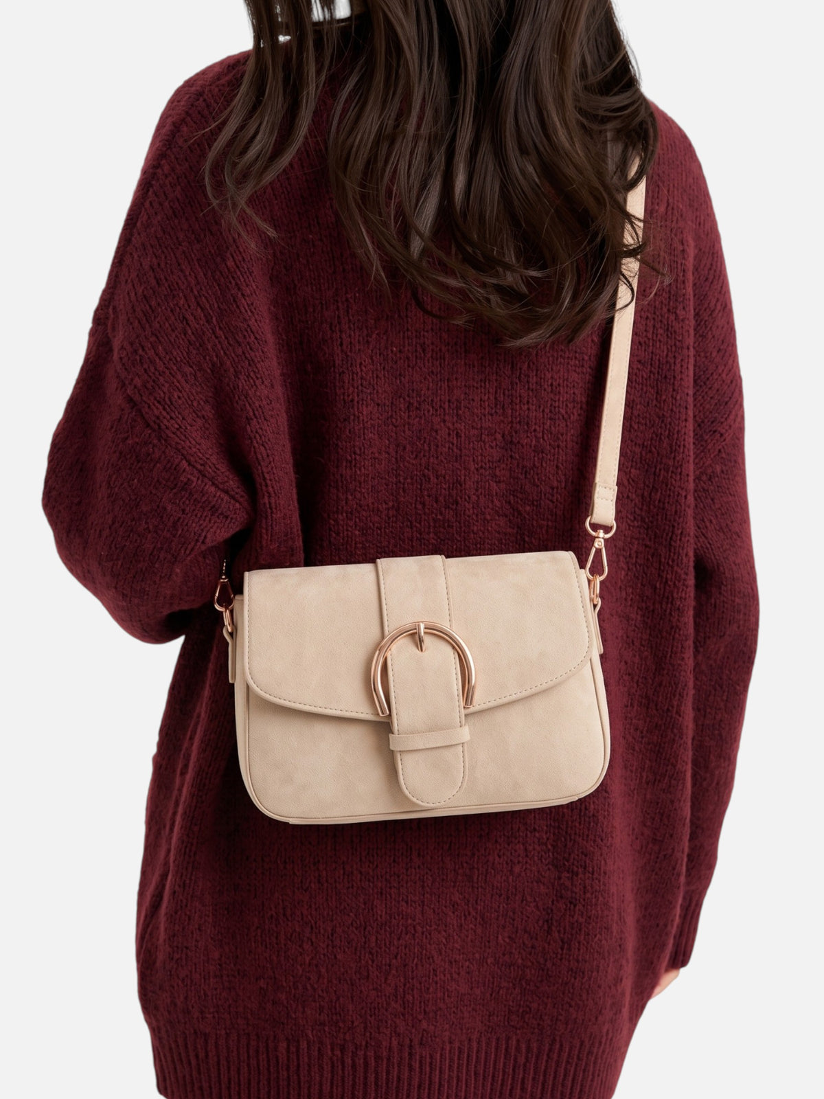 Sac Bandoulière Femme Suédine Détail Boucle
