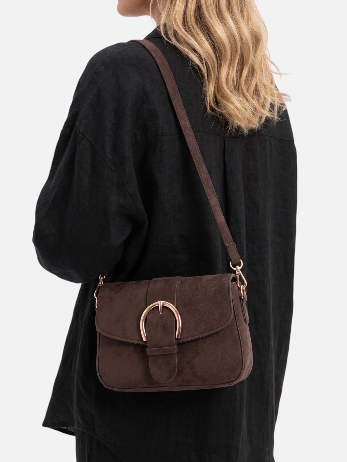 Sac Bandoulière Femme Suédine Détail Boucle