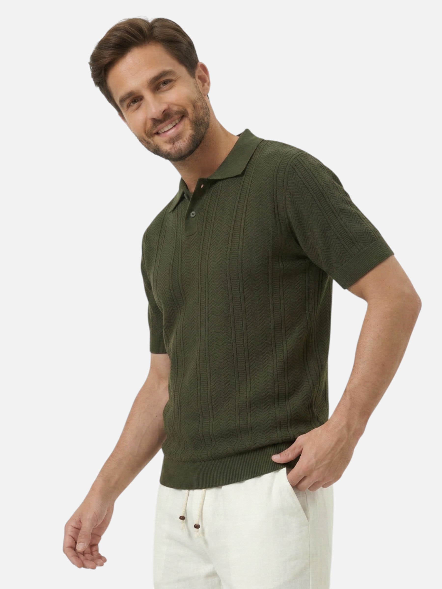 Polo homme en maille texturée élégante à manches courtes pour homme