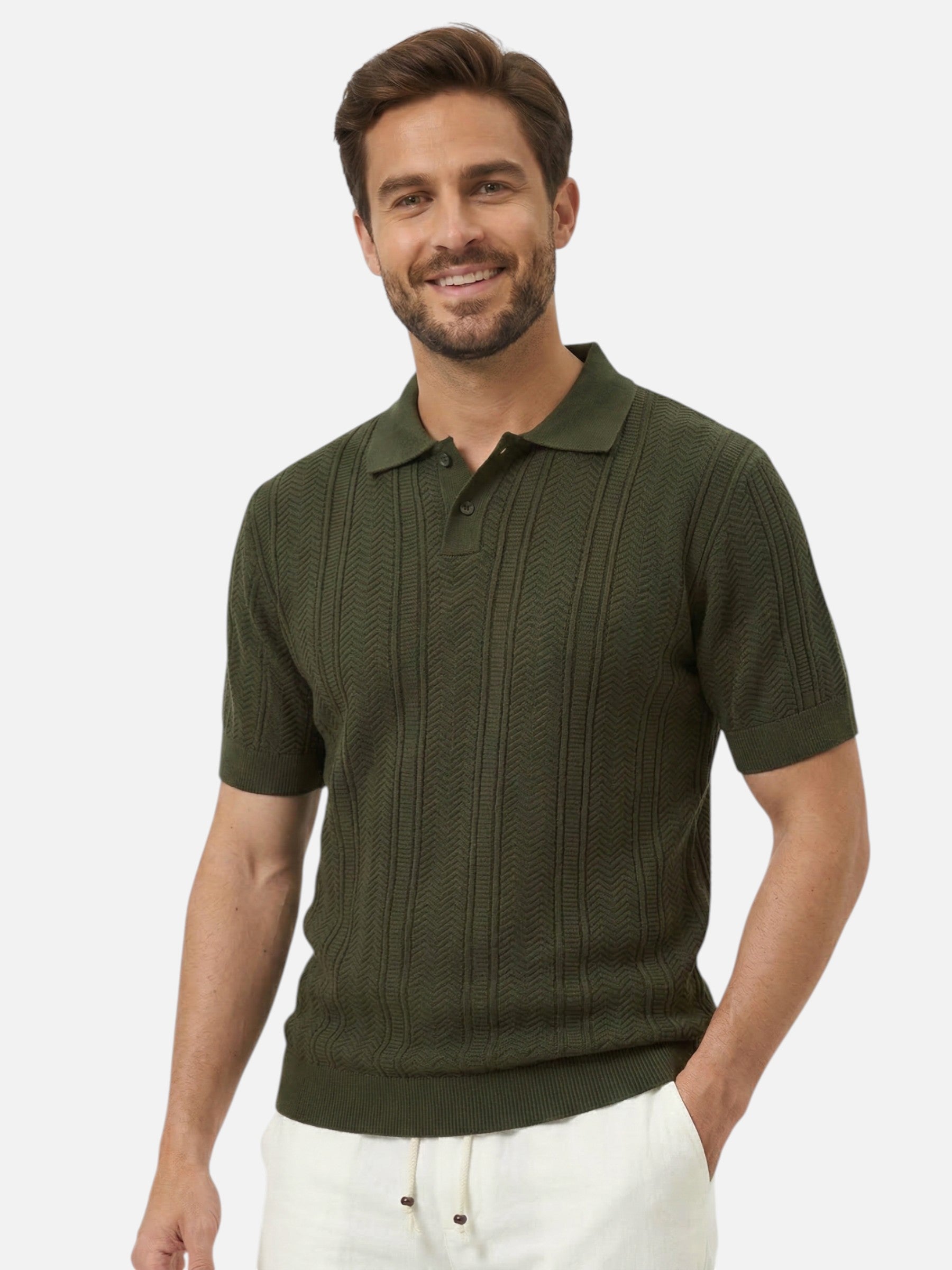 Polo homme en maille texturée élégante à manches courtes pour homme