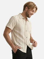 Light striped breathable fabric short-sleeve shirt for men