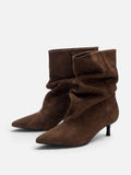 Bottines Femme Suédine Froncées Petit Talon