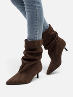 Bottines Femme Suédine Froncées Petit Talon