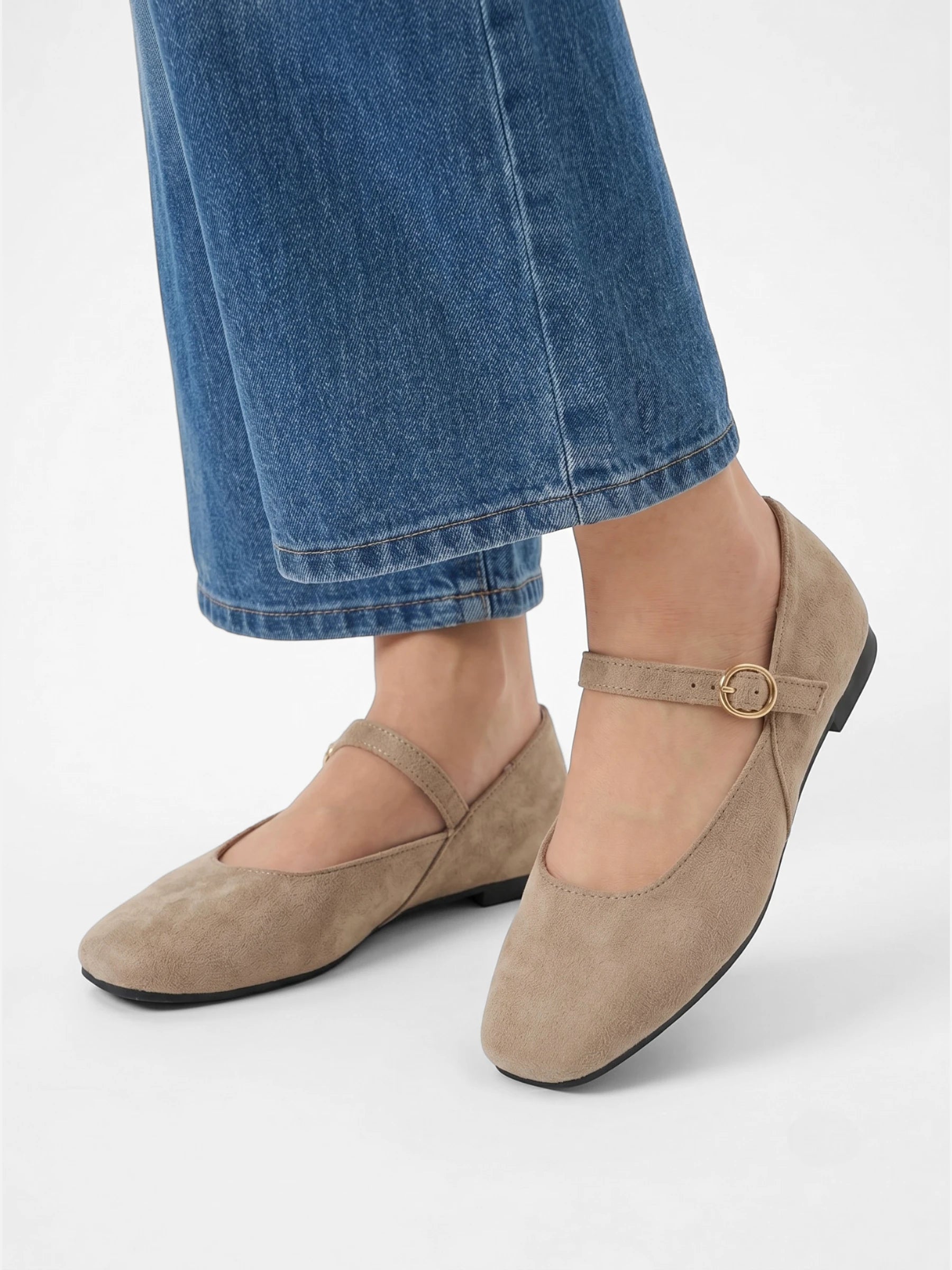 Ballerines Femme Mary Jane en Suède à Bout Carré