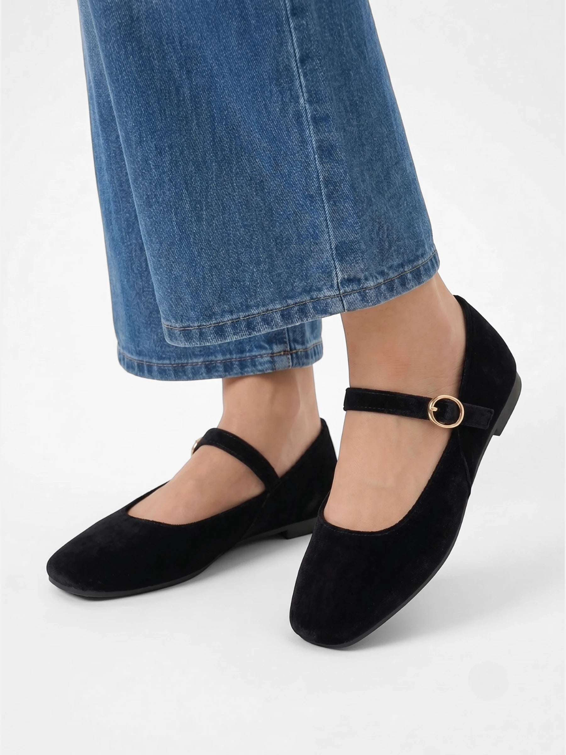 Ballerines Femme Mary Jane en Suède à Bout Carré