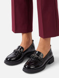 Mocassins Femme Vernis Effet Croco Chaîne Strass