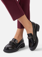 Mocassins Femme Vernis Effet Croco Chaîne Strass