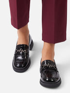 Mocassins Femme Vernis Effet Croco Chaîne Strass