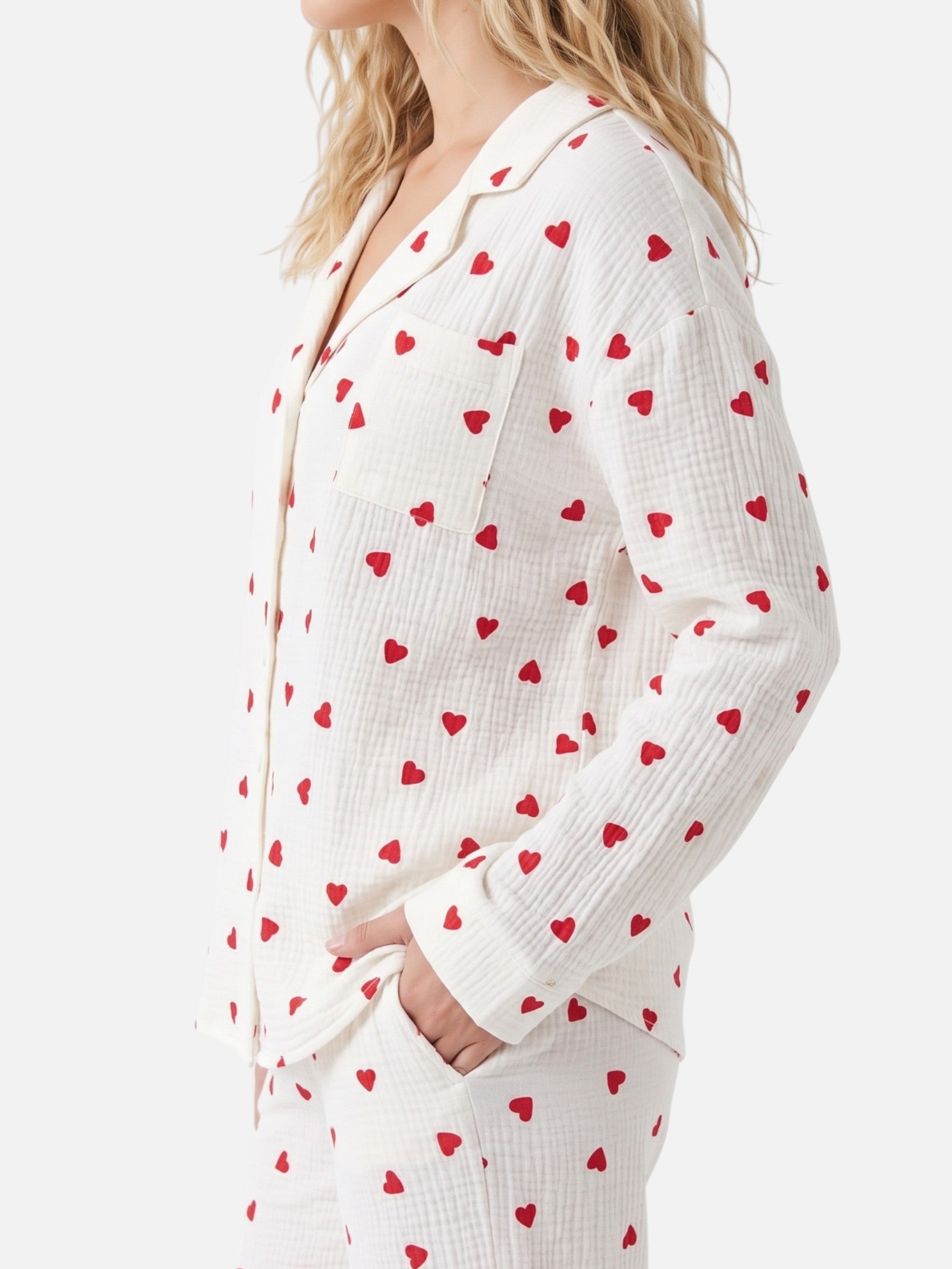 Pyjama Femme Imprimé Coeurs Manches Longues